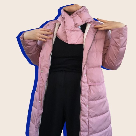 JennU Pink Winter Maxi Long Down Coat scarf - Picture 5 of 5